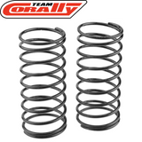 Two black metal coil springs shown side by side, designed for radio control parts, identified as Team Corally C-00140-141 Hard Front Black Shock Spring (2).