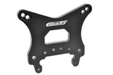 Black anodized aluminum rc car part featuring the Team Corally C-00180-877 Aluminum Front Shock Tower 5mm designed for enhanced durability and performance.