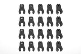 Team Corally C-00180-109 Caster Clips Set 1 to 4.5mm Set arranged in rows, made for precise adjustment of radio control car parts in various sizes.