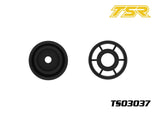 Team Saxo TS03037 Front + Rear Wheels GK-200 + Pro set featuring a black solid wheel and a spoked wheel rim designed for radio control cars.