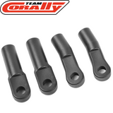 Set of four black plastic rear camber ball joint outer and inner components for Team Corally C-00180-041 Rear Camber Ball Joint Set Outer/Inner used in radio control car parts.