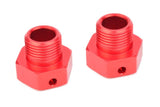 Team Corally C-00180-329 Aluminum Wide Wheel Hex Adapter (2) in red anodized finish for radio control parts, designed for rc car wheels.