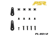 Set of mounting hardware components including screws, bushings, and two black servo arms for the POWERSTAR PL-8012D DC Digital Low Profile Drift Servo, designed for radio control car parts.
