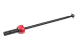 Team Corally C-00180-898 Front CVD Drive Shaft for HDA-3 featuring a durable metal shaft with a red anodized aluminum center hub, designed for high-performance rc car parts.