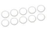 Team Corally C-3301-06-08-01 Steel Metric Shim 6x8x0.1mm (10) arranged in two rows, showing thin, circular metal washers used as precision radio control parts for RC cars.
