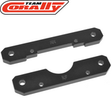 Team Corally C-00180-976 4mm Rear Aluminum Suspension Arm Mount RR in black, designed as a durable rc car part for enhanced stability and performance in radio control vehicles.