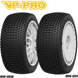 VP-PRO VP-802G Cutoff Evo 1/8 Buggy Pre-Mounted Tires (4) White Wheels set featuring durable, knobby tread design for improved traction on RC buggy radio control parts.