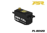 POWERSTAR PL-8012D DC Digital Low Profile Drift Servo in black with gold gear, designed for precise control in radio control parts and rc car applications, featuring PSR branding.