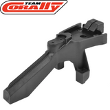Black plastic rear chassis brace designed for radio control parts, specifically the Team Corally C-00180-990 Rear Chassis Brace SB G2 for rc cars.