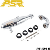 POWERSTAR PS-104-S 1/8 Buggy Exhaust Pipe (EFRA 2202) Silver with mounting rings, springs, and connecting pipe for radio control parts and rc car upgrades.