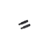 Two black metal shafts designed for radio control car parts, identified as Gmade GM30101 GA44 Input Shaft 25mm (2) GS02 BOM for precise mechanical performance.