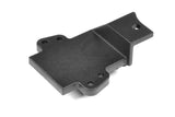 Team Corally C-00180-1004 ESC Switch Mount Plate in black plastic, designed for secure installation in radio control cars and compatible with various RC car parts.