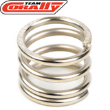 Close-up of a silver metal coil spring identified as Team Corally C-00180-216 Servo Saver Spring for use in radio control parts and rc car parts.