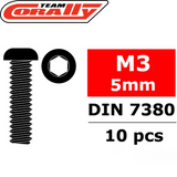 Team Corally C-3003-30-05 Hex Button Head Steel Screws M3 x 5mm (10) for radio control parts and rc car applications, featuring durable steel construction and hex button head design.