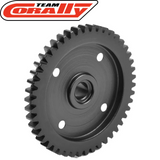Team Corally C-00180-1261 Casted Steel Spur Gear 46T designed for radio control parts, featuring durable black steel construction with 46 teeth for precise gearing in RC cars.