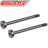 Two metal steel pins with threaded ends designed for radio control parts, specifically Team Corally C-00180-891 Steel Hinge Pin Front Upper Arm (2).