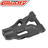 Team Corally C-00180-012 Front Lower Suspension Arm in black plastic, a durable replacement part designed for radio control car suspension systems.