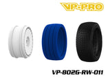 VP-PRO VP-802G Cutoff Evo 1/8 Buggy Pre-Mounted Tires (4) White Wheels showing white wheels, blue tire inserts, and black knobby rubber tires for rc cars.