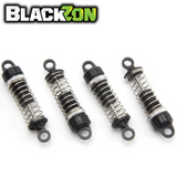 Set of four BlackZon BZN540472 Plastic Adjustable Shock Set Spryte Turbo with metal springs and black plastic components for RC car parts.