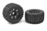 Two black Team Corally XL4S 1/8 Grabber Monster Truck Tires 17mm (2) with aggressive tread pattern, designed for radio control car parts and rc monster trucks.