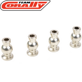 Team Corally C-00180-150 Steel Ball Shouldered 6.8mm (4) shown as four polished steel shouldered ball connectors for rc car parts in a clean white background.
