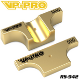 VP-PRO RS-942 Infinity IFB8 Brass Front Chassis Weights 50g 100g in gold color, designed as durable radio control parts for enhanced RC car performance.