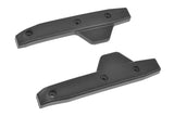 Two black plastic mounting pieces designed for radio control cars, identified as Team Corally C-00180-1299 Roof Rack Set L/R, each with multiple screw holes for secure attachment.