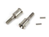 Metal front axle components including two shafts and two pins for assembly, designed as BlackZon BZN540440 Front Axle (2) Vyper & Turbo radio control parts.