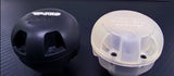 Two air filters for rc cars featuring the VP-PRO RS-945-RW White INS Box & Air Filter IFMAR EFRA model in black and white colors on a dark surface.