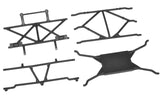 Team Corally C-00180-1301 Roll Cage Set A-Parts Shiroi consisting of black plastic roll cage components designed for radio control parts and rc car assemblies.