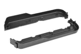 Team Corally C-00180-999 Left-Right Side Guards EB in black plastic, designed as durable radio control parts for protecting the sides of an RC car chassis.