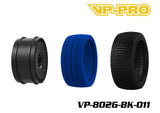 VP-PRO VP-802G Cutoff Evo 1/8 Buggy Pre-Mounted Tires (4) Black Wheels shown with detailed view of black wheels and blue inner foam inserts for radio control parts and rc cars.