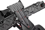 Close-up view of the Team Corally C-00180-552 Rear Bumper with Skid Plate installed on an rc car chassis, showing detailed mounting points and durable construction.