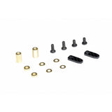 Small hardware set including screws, washers, brass spacers, and black mounting brackets for Louise LNBA369 Battery Holder LTX Touring, LMX, designed for rc car parts and radio control assemblies.