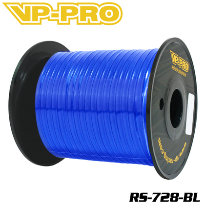 Blue fuel line spool on a black reel featuring the VP-PRO logo, suitable for radio control parts and RC cars, named VP-PRO RS-728-BL 20m Fuel Line Nitro.