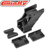 Team Corally C-00180-005-2 Adjustable Wing Mount V2 black plastic radio control parts for secure wing attachment on rc cars.