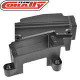 Black durable servo mount and receiver box component for radio control cars, identified as Team Corally C-00180-997 Servo Mount / Receiver Box M23 for RC car parts.