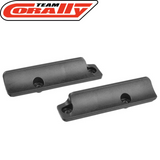 Pair of black plastic Team Corally C-00180-915 Left and Right Winglets for HDA-3 Front Upper Arms designed as replacement rc car parts for enhanced performance.