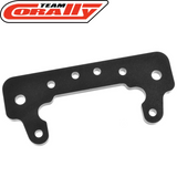 Team Corally C-00180-991 Front 4mm Aluminum Hinge Pin Plate EB in black, designed as a durable rc car part for enhanced performance in radio control parts.