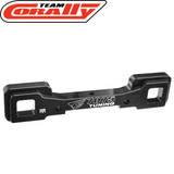 Team Corally C-00180-142 Aluminum Suspension Arm Mount PRO Rear-Rear in black anodized aluminum for enhanced durability and precision in radio control car parts.