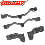 Team Corally C-00180-1247 Body Post Holder L/R + Shock Tower Covers FR/RE black plastic RC car parts designed for radio control vehicles.