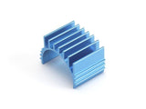 Blue anodized aluminum heatsink with multiple fins designed for cooling, ideal for use with the BlackZon BZN540486 Motor Heatsink Spryte Turbo in radio control car parts.