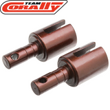 Pair of brown metal Team Corally C-00180-154-X PRO Center Differential Outdrive Cup (2) parts for radio control car upgrades and maintenance.