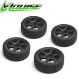 Louise LNHA485 1/10 Rally Tires w 6 Spoke Black Wheels Glued (4)