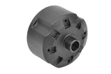 Black composite center differential case with ventilation slots designed for radio control parts, identified as Team Corally C-00180-090-2 Center Differential Case Composite V2