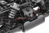 Close-up of a radio control car suspension system featuring the Team Corally C-00180-195 Anti-Roll Bar 2.6mm Front installed for enhanced stability and performance.