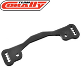 Black metal steering rack component designed for radio control cars, specifically the Team Corally C-00180-704 3mm Steering Rack 7075 T6, used for precise steering control.