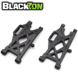 BlackZon BZN540432 Rear Lower Suspension Arm Set (2) Vyper & Turbo, durable black plastic rc car parts designed for improved suspension and stability in radio control cars.
