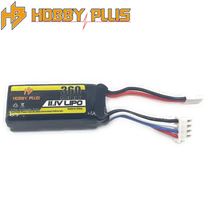 Hobby Plus HBP240491 11.1V 3S 360MAH 20C Lipo Battery with wiring and connector for radio control parts and rc cars.