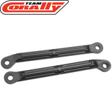Pair of black Team Corally C-00180-554-1 HD Steering Links Truggy/MT 118mm designed as durable radio control parts for improved steering performance in RC cars.